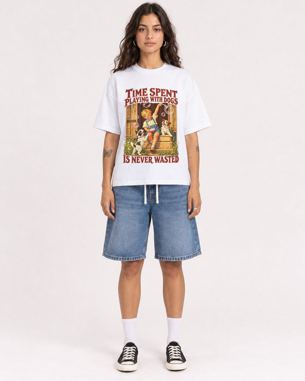 Mockup Boxy Heavyweight Tee White female full-body 06