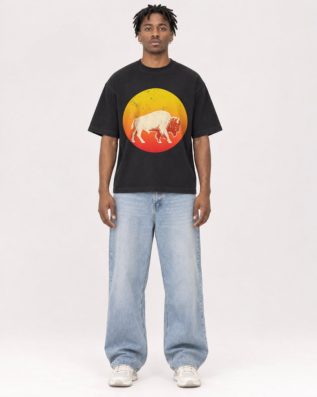 Mockup Boxy Heavyweight Tee Black male full-body 05