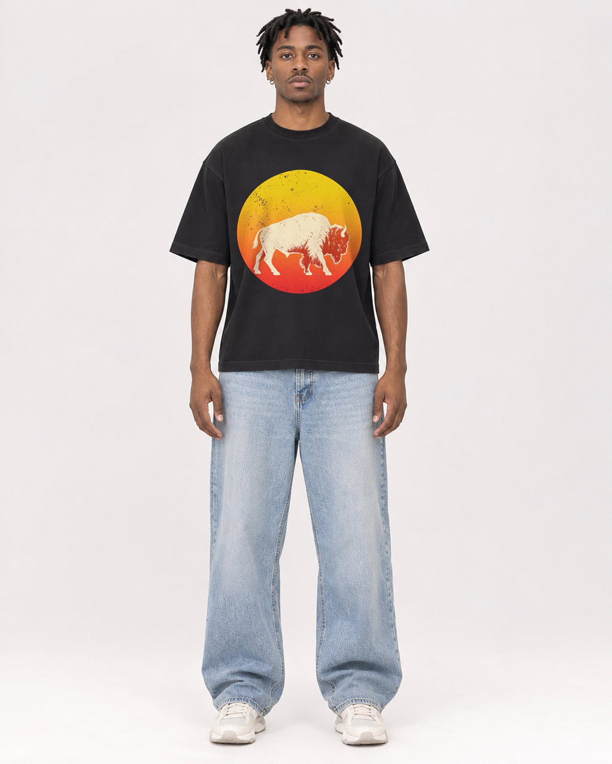 Mockup Boxy Heavyweight Tee Black male full-body 05