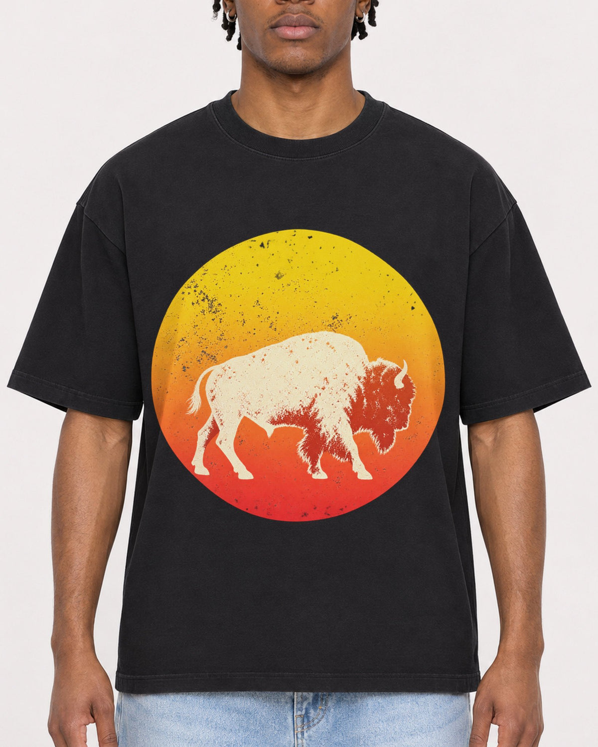 Mockup Boxy Heavyweight Tee Black male close-up 05