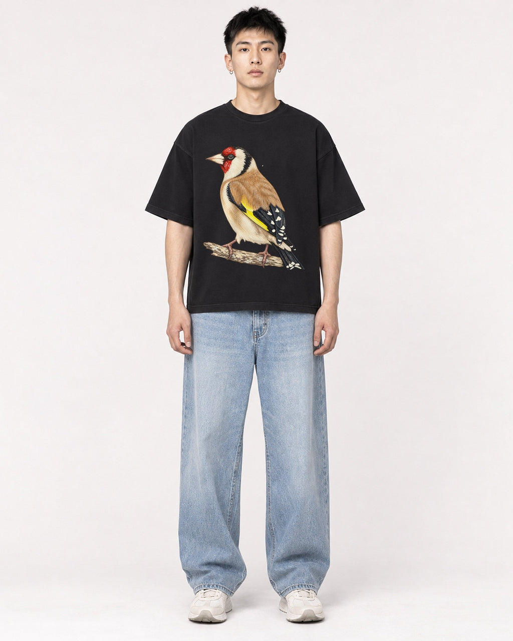 Mockup Boxy Heavyweight Tee Black male full-body 21