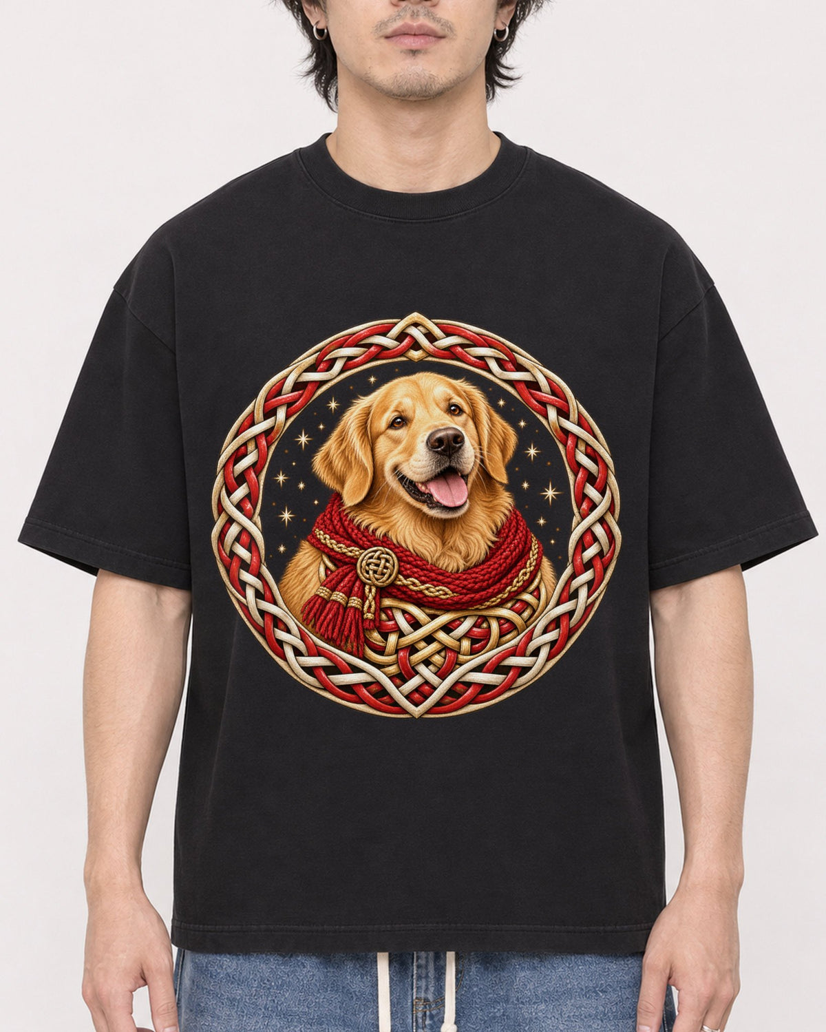 Mockup Boxy Heavyweight Tee Black male close-up 03