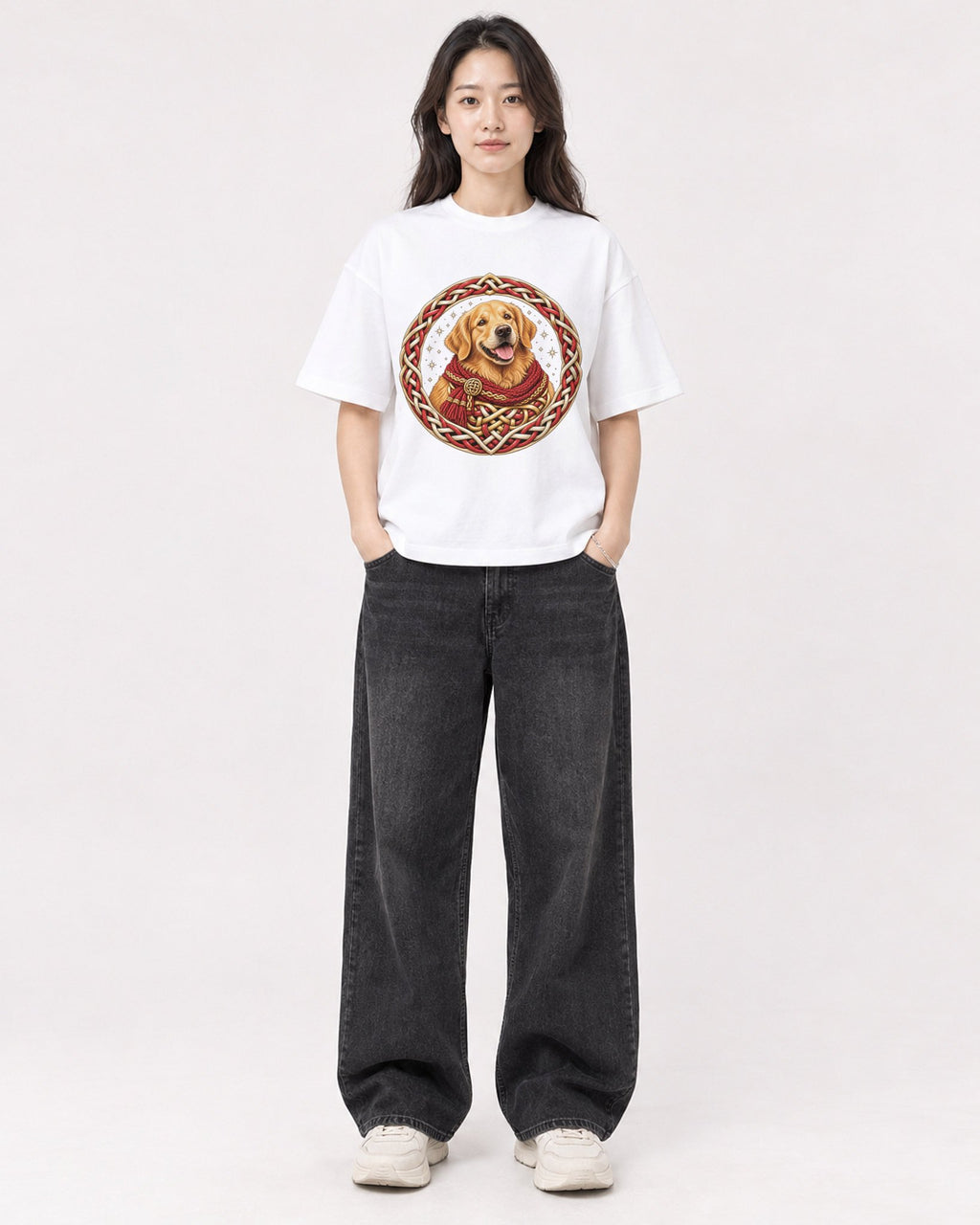 Mockup Boxy Heavyweight Tee White female full-body 03