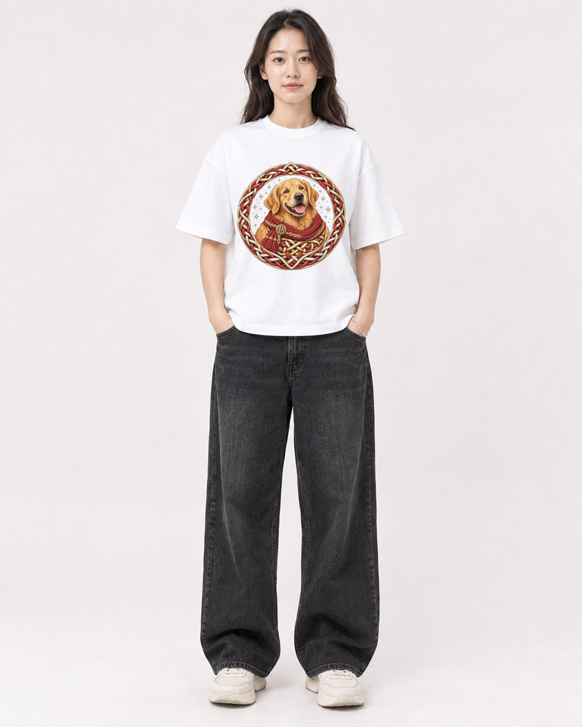 Mockup Boxy Heavyweight Tee White female full-body 03