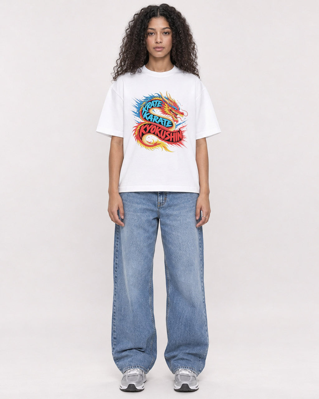 Mockup Boxy Heavyweight Tee White female full-body 10