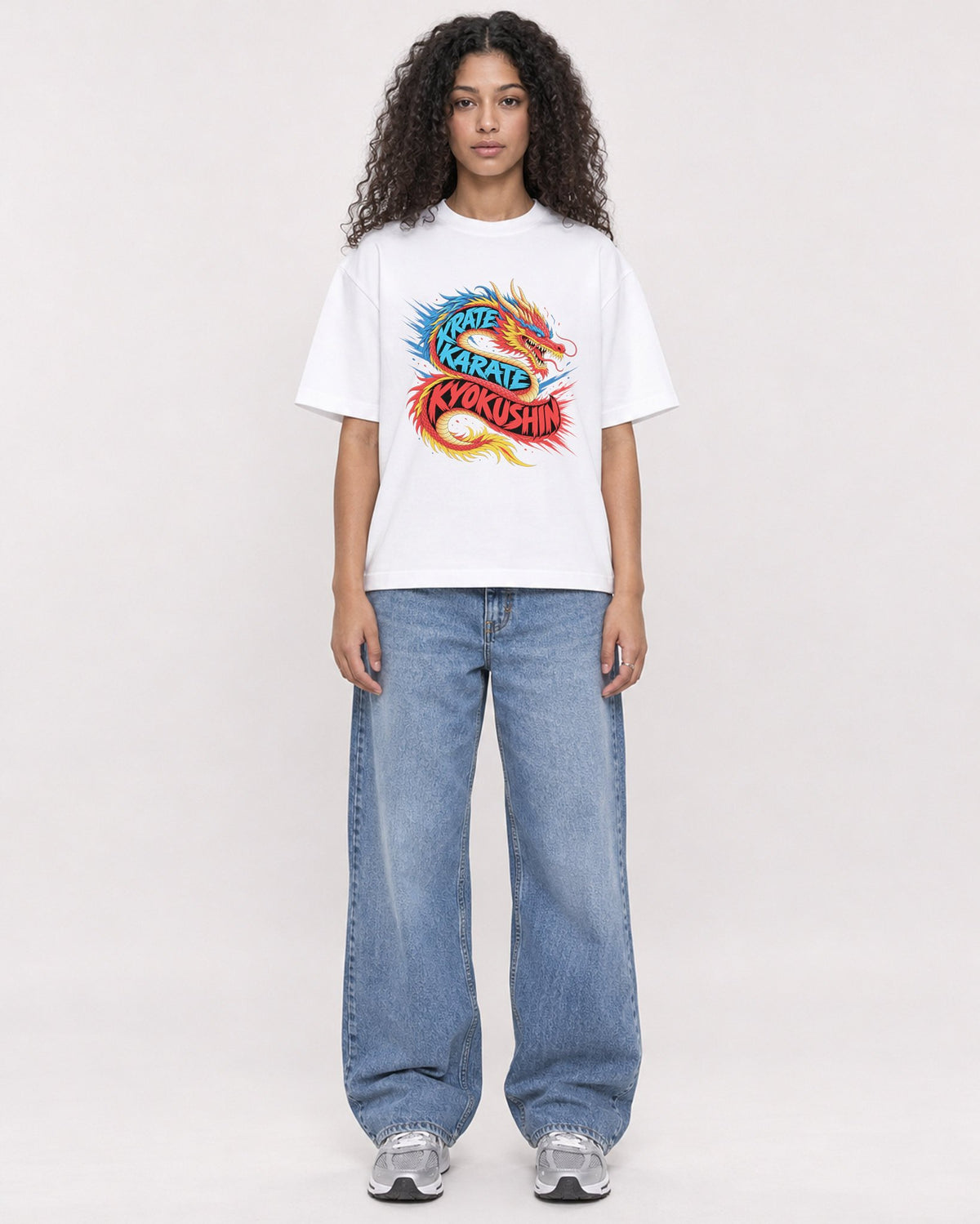Mockup Boxy Heavyweight Tee White female full-body 10