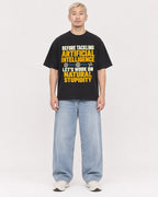 Mockup Boxy Heavyweight Tee Black male full-body 33