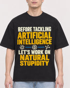 Mockup Boxy Heavyweight Tee Black male close-up 33