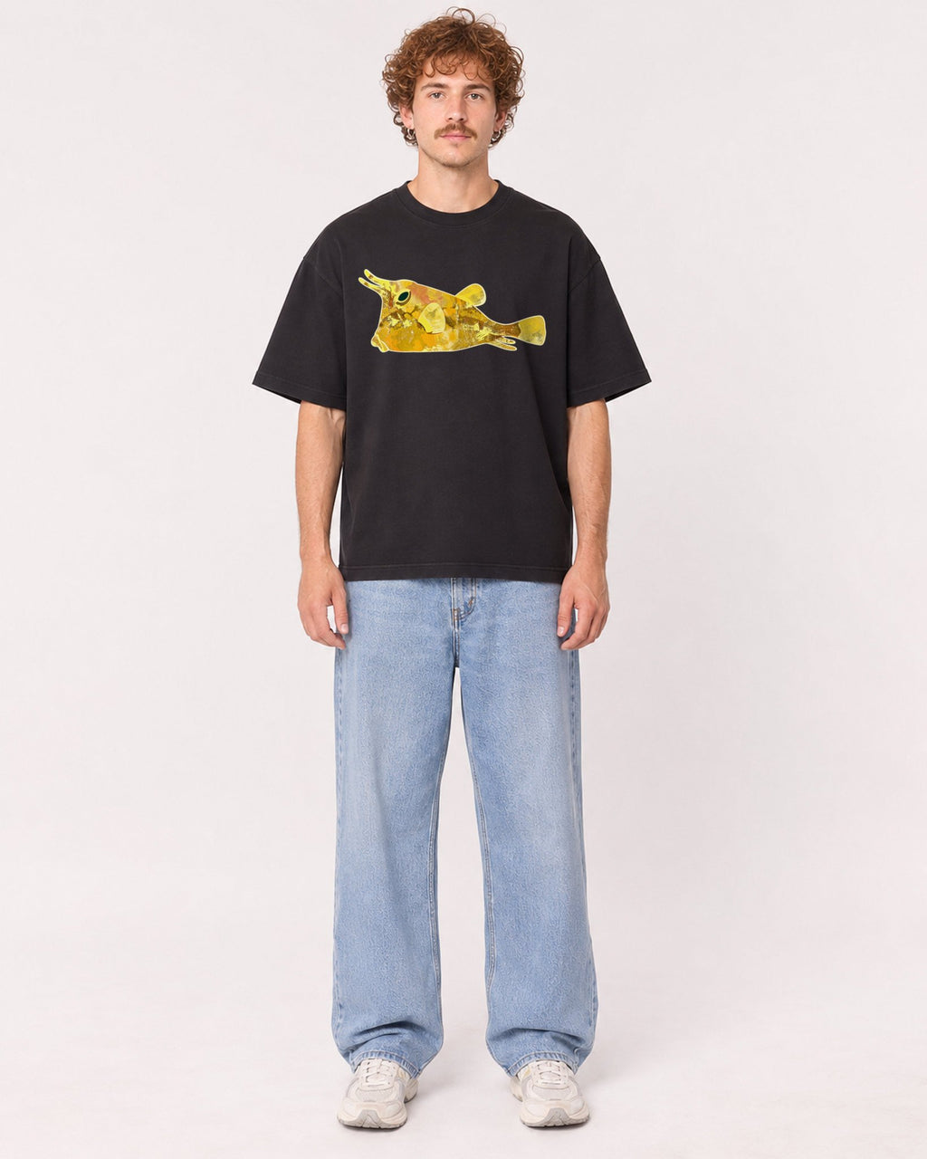 Mockup Boxy Heavyweight Tee Black male full-body 09