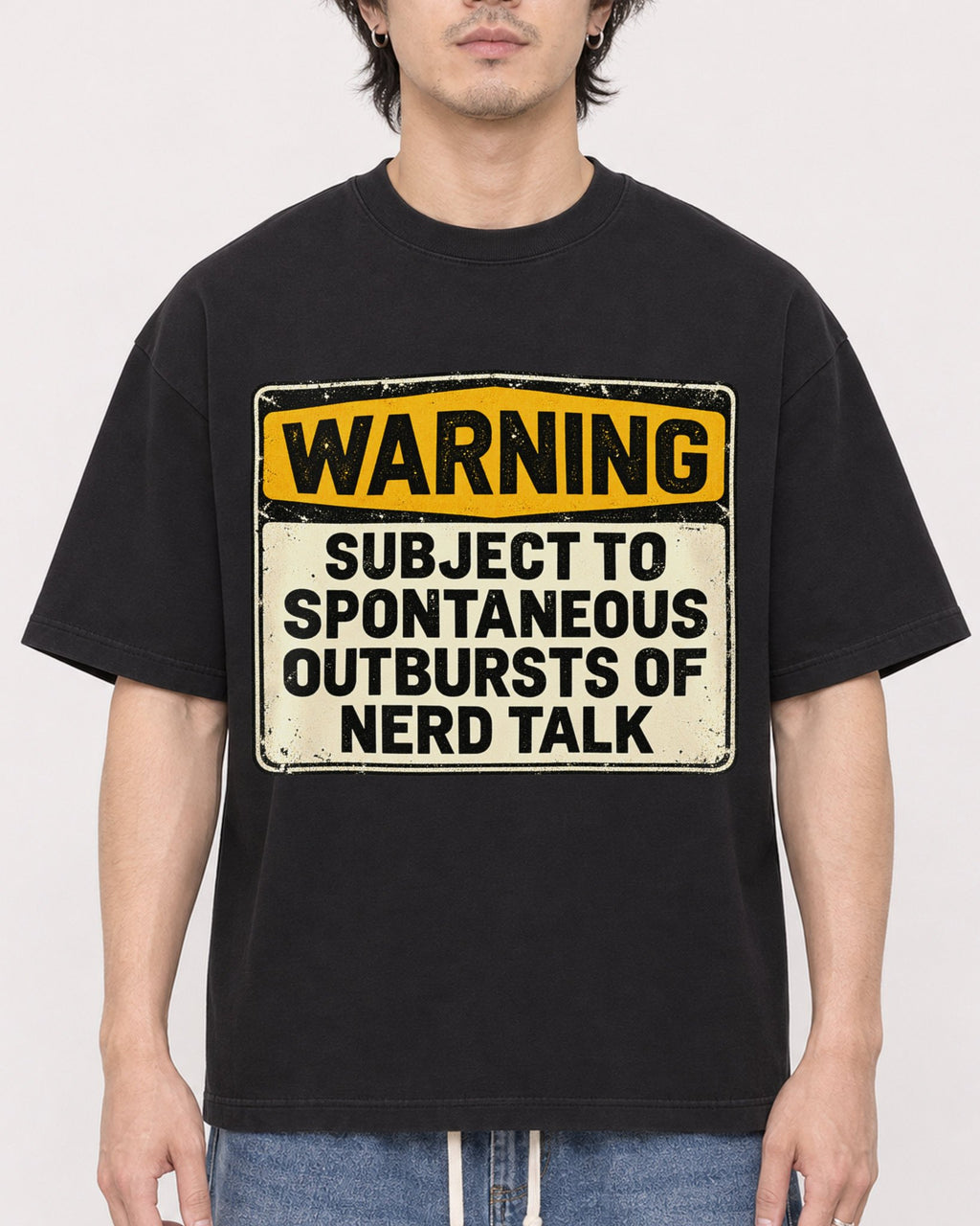 Mockup Boxy Heavyweight Tee Black male close-up 03