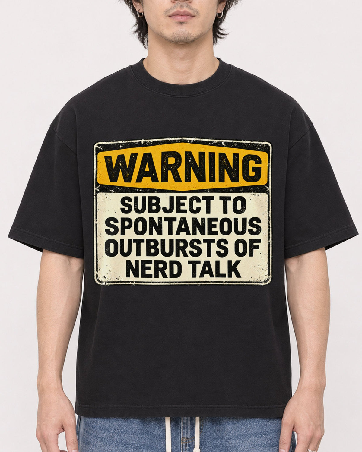 Mockup Boxy Heavyweight Tee Black male close-up 03