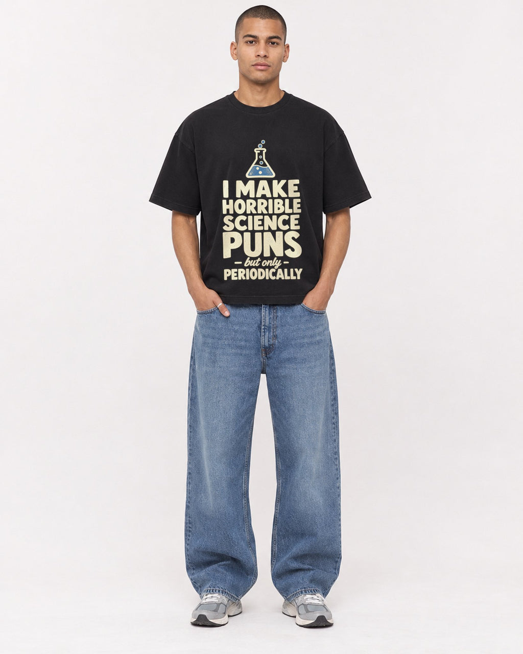 Mockup Boxy Heavyweight Tee Black male full-body 50