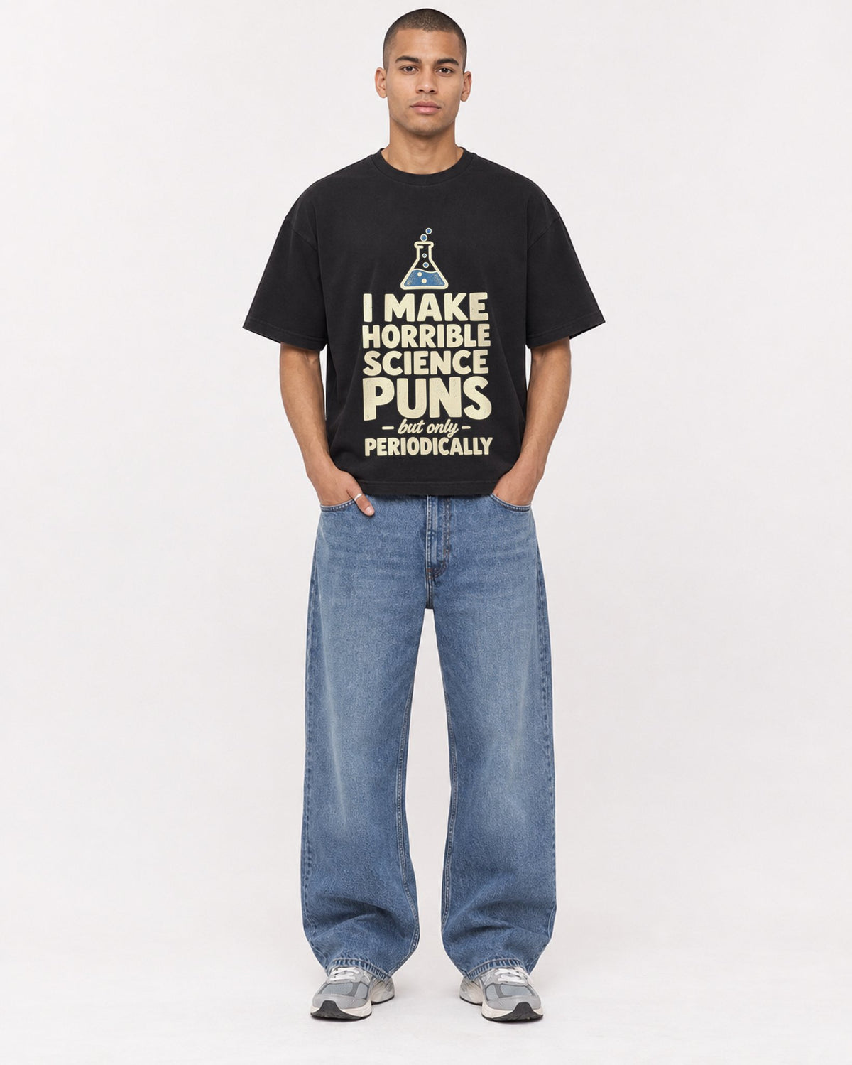 Mockup Boxy Heavyweight Tee Black male full-body 50