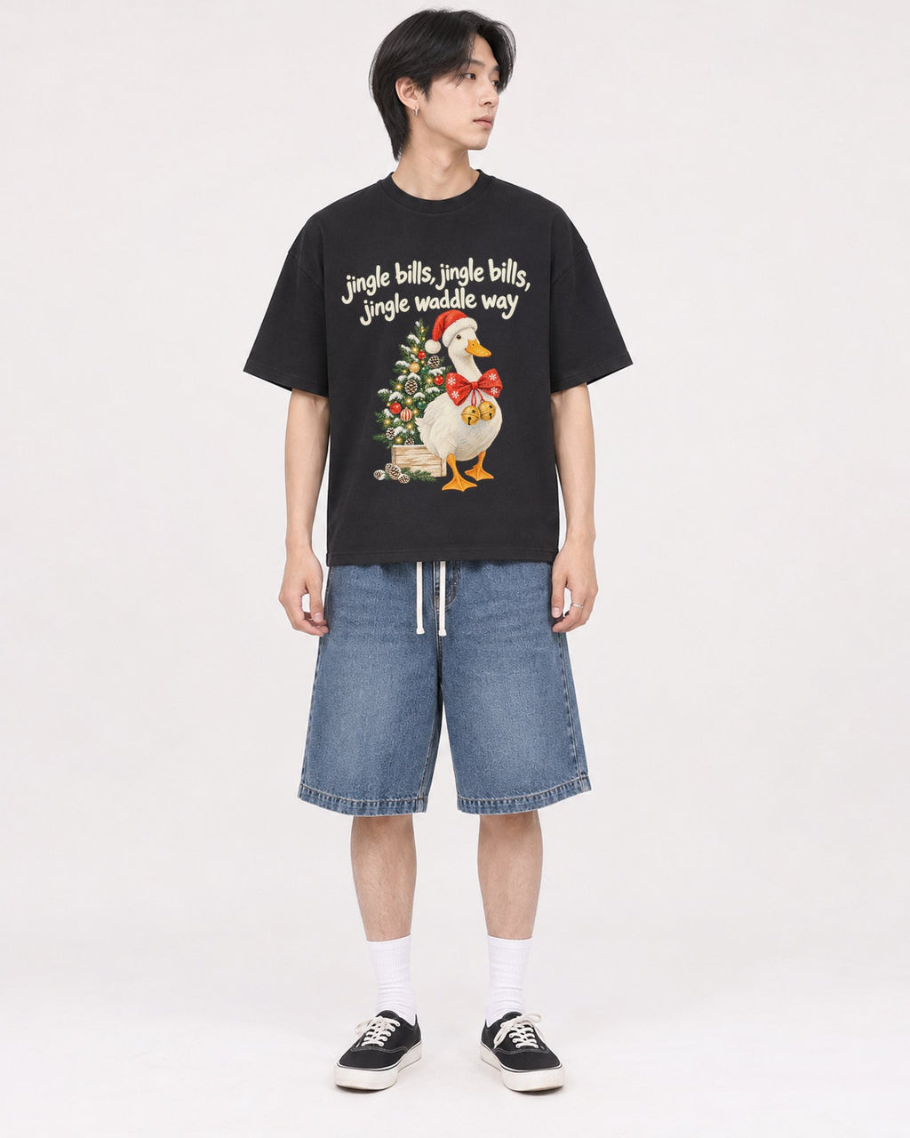Mockup Boxy Heavyweight Tee Black male full-body 11