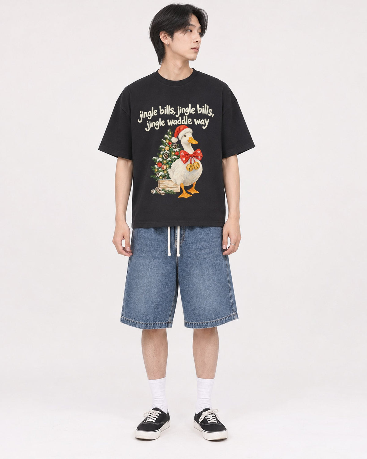 Mockup Boxy Heavyweight Tee Black male full-body 11