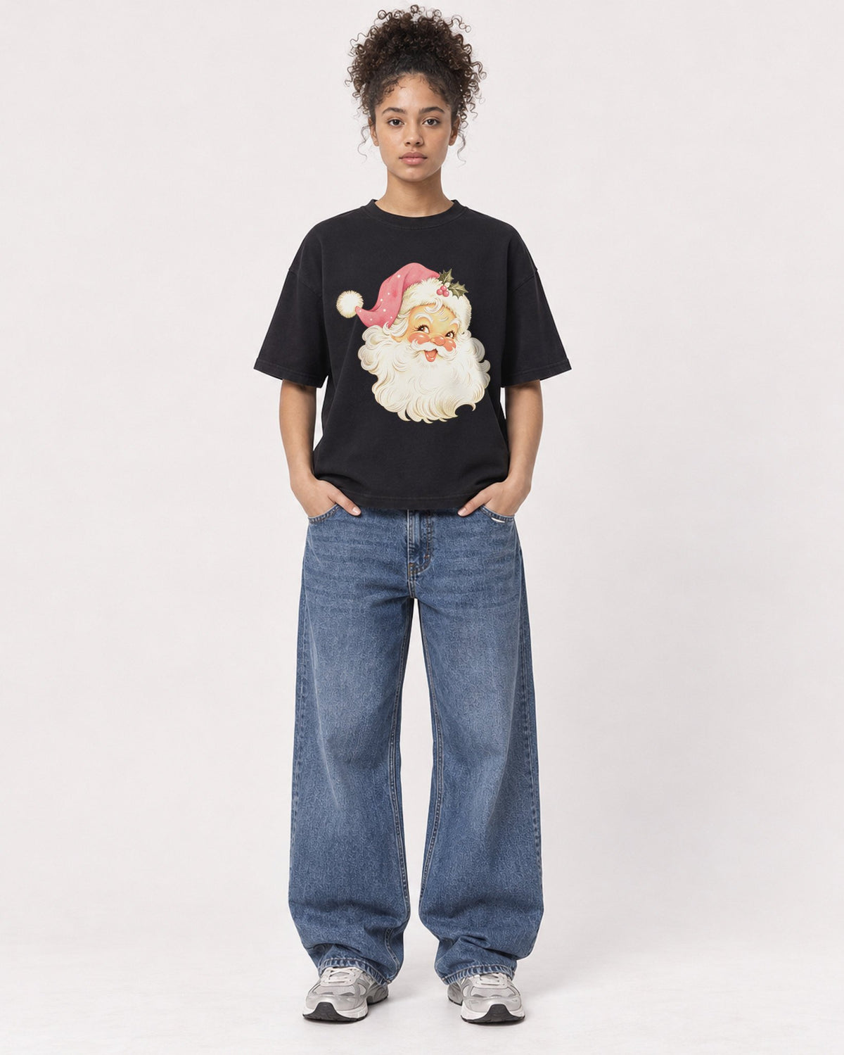 Mockup Boxy Heavyweight Tee Black female full-body 20
