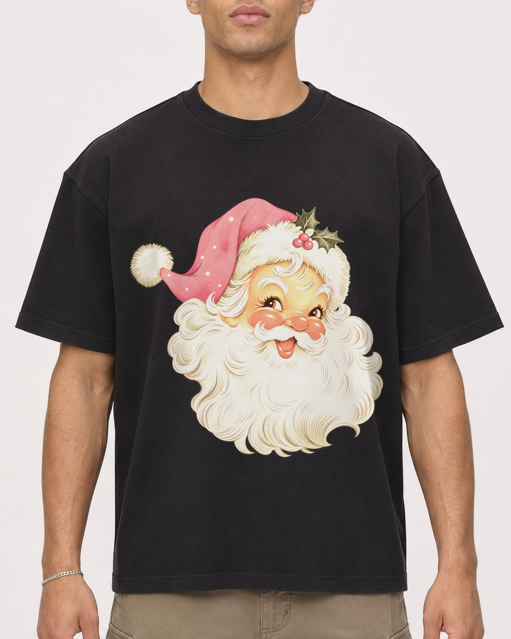 Mockup Boxy Heavyweight Tee Black male close-up 20