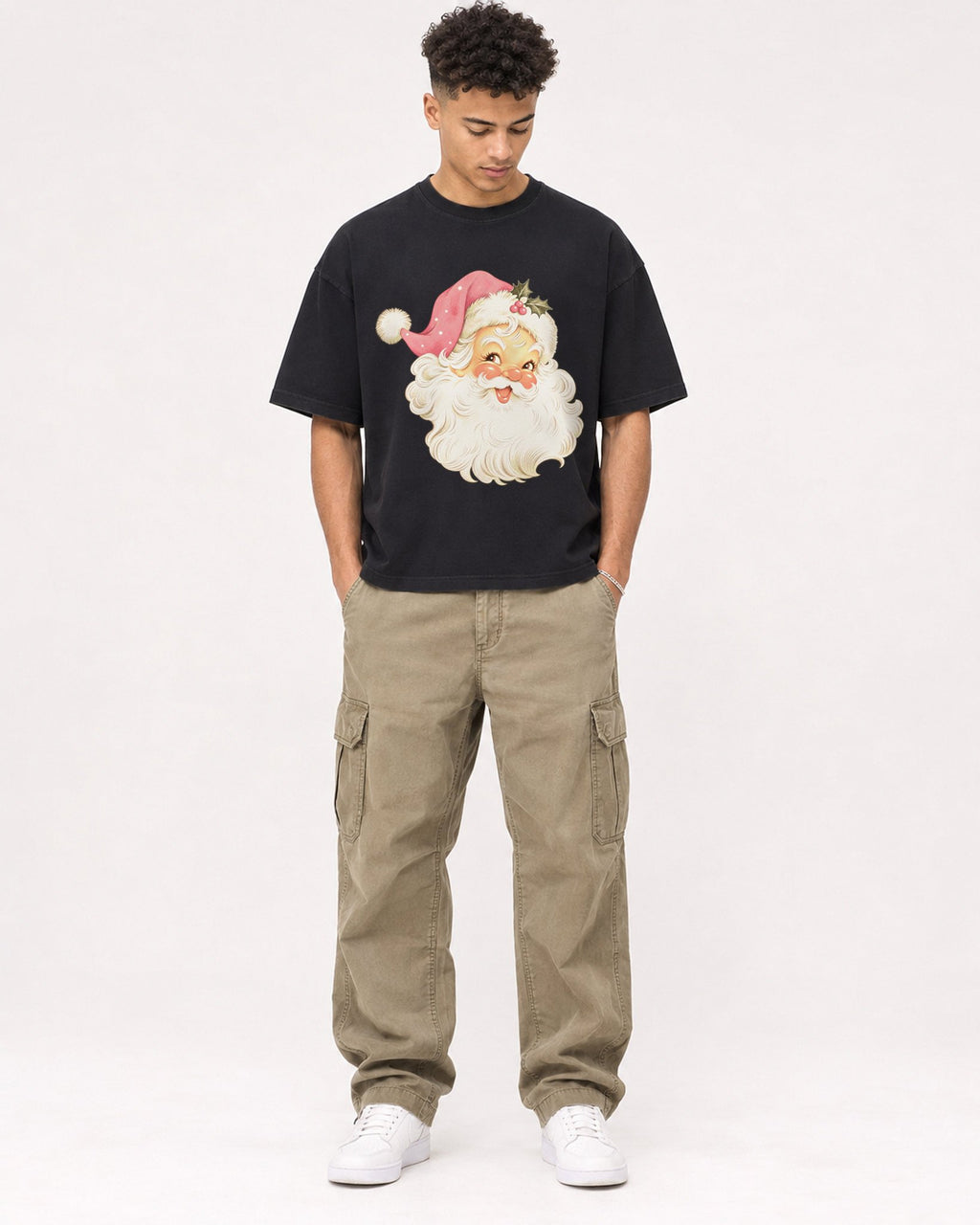 Mockup Boxy Heavyweight Tee Black male full-body 20