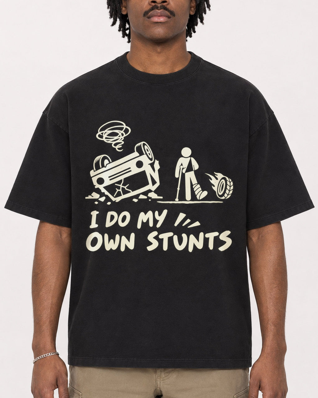 Mockup Boxy Heavyweight Tee Black male close-up 04