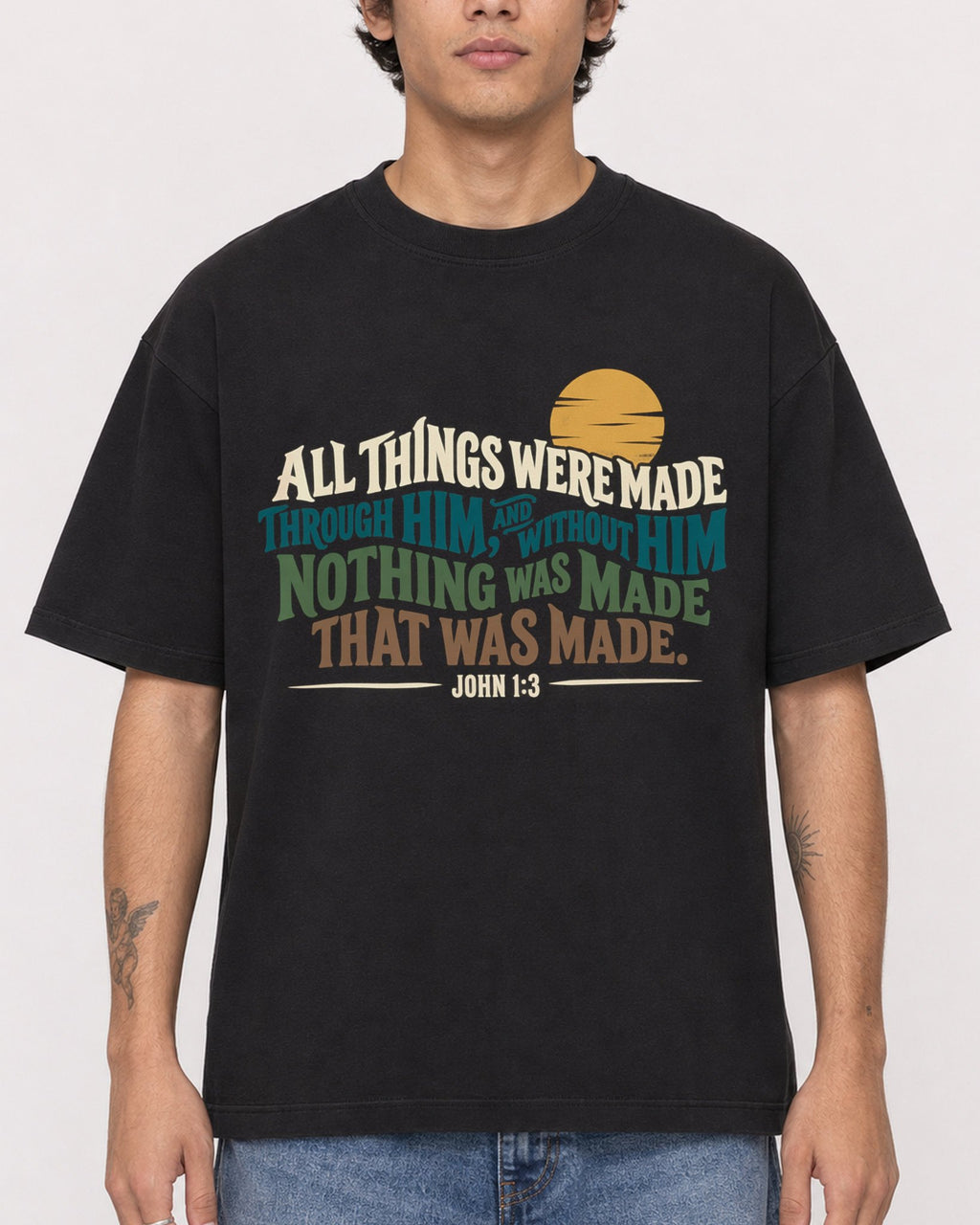 Mockup Boxy Heavyweight Tee Black male close-up 06