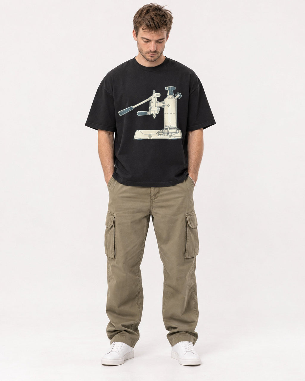 Mockup Boxy Heavyweight Tee Black male full-body 08