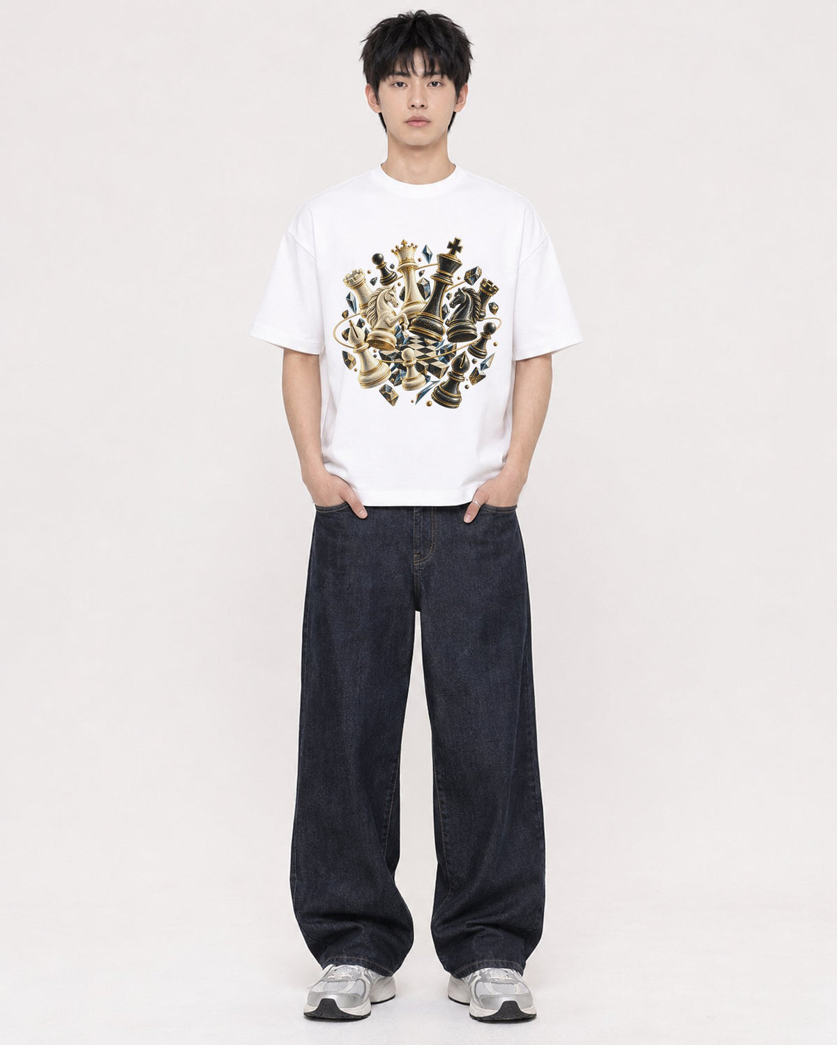 Mockup Boxy Heavyweight Tee White male full-body 01