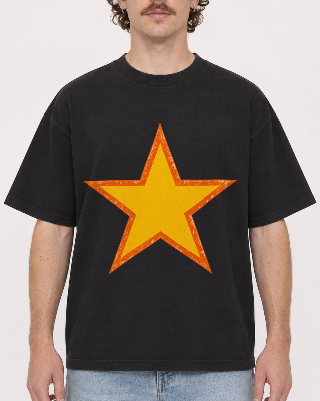 Mockup Boxy Heavyweight Tee Black male close-up 09