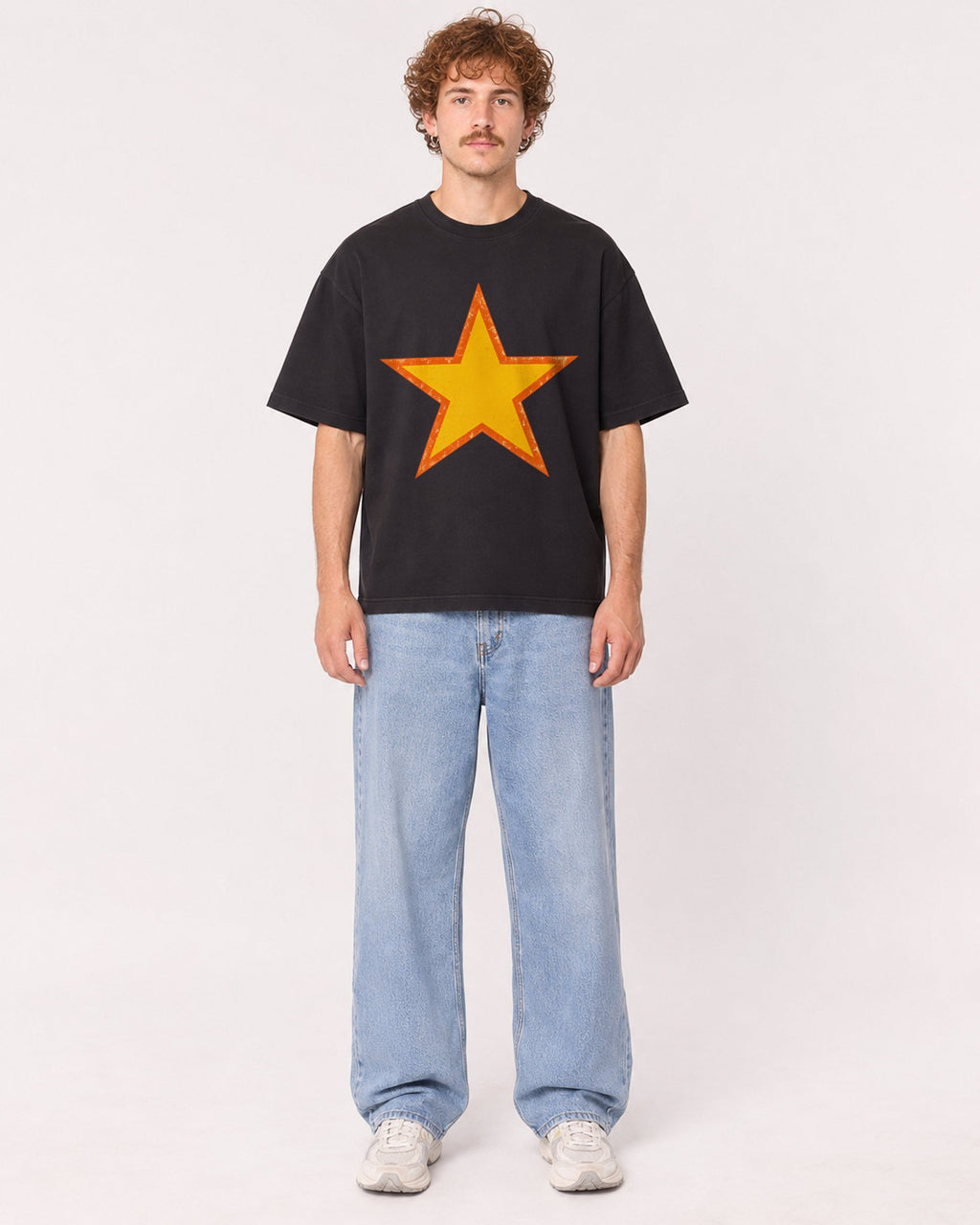 Mockup Boxy Heavyweight Tee Black male full-body 09