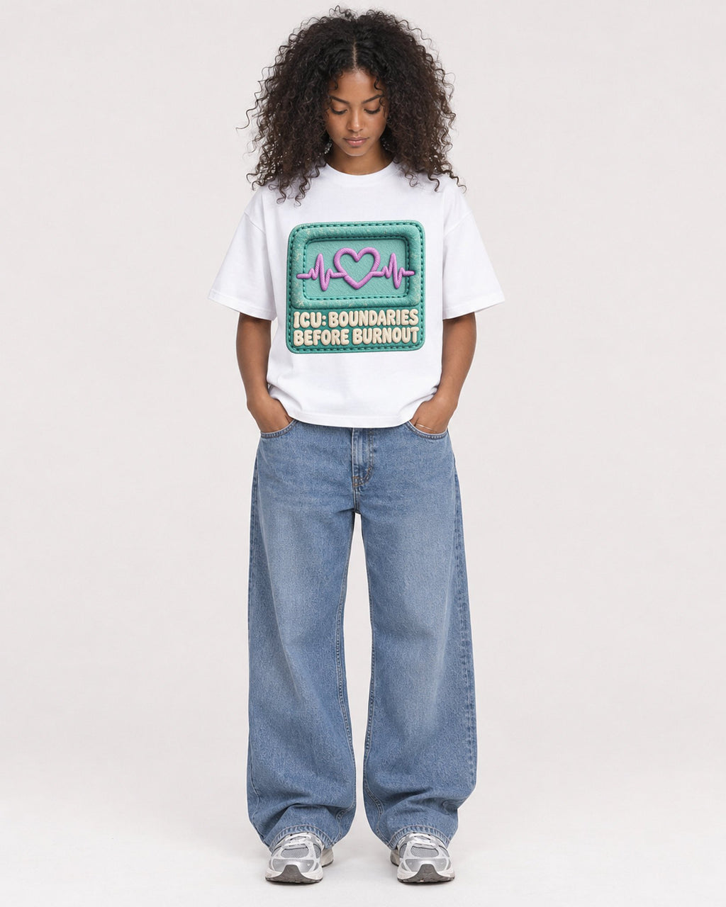 Mockup Boxy Heavyweight Tee White female full-body 05