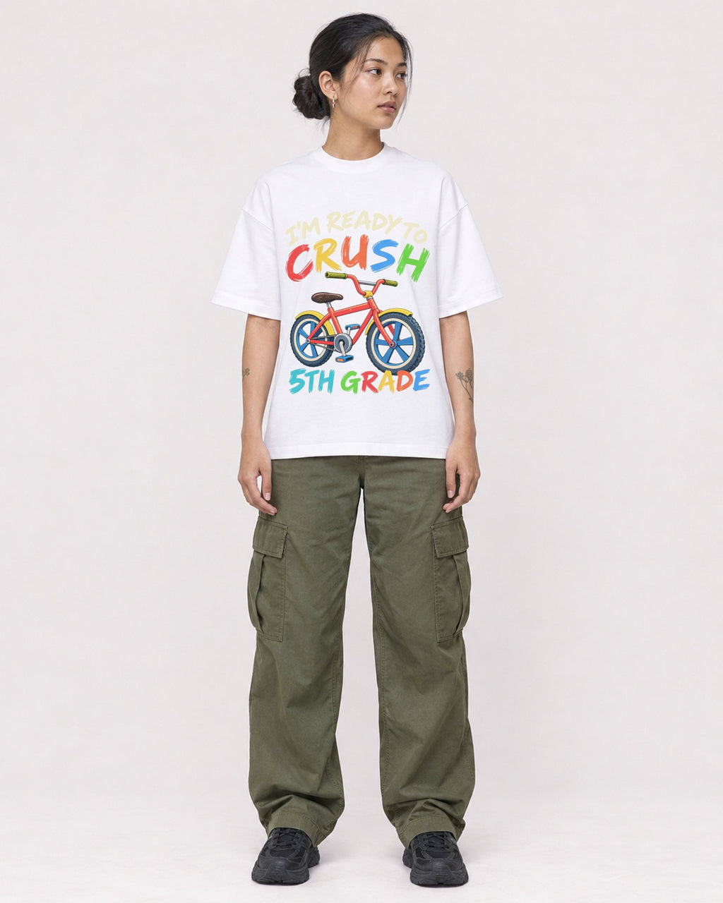Mockup Boxy Heavyweight Tee White female full-body 12