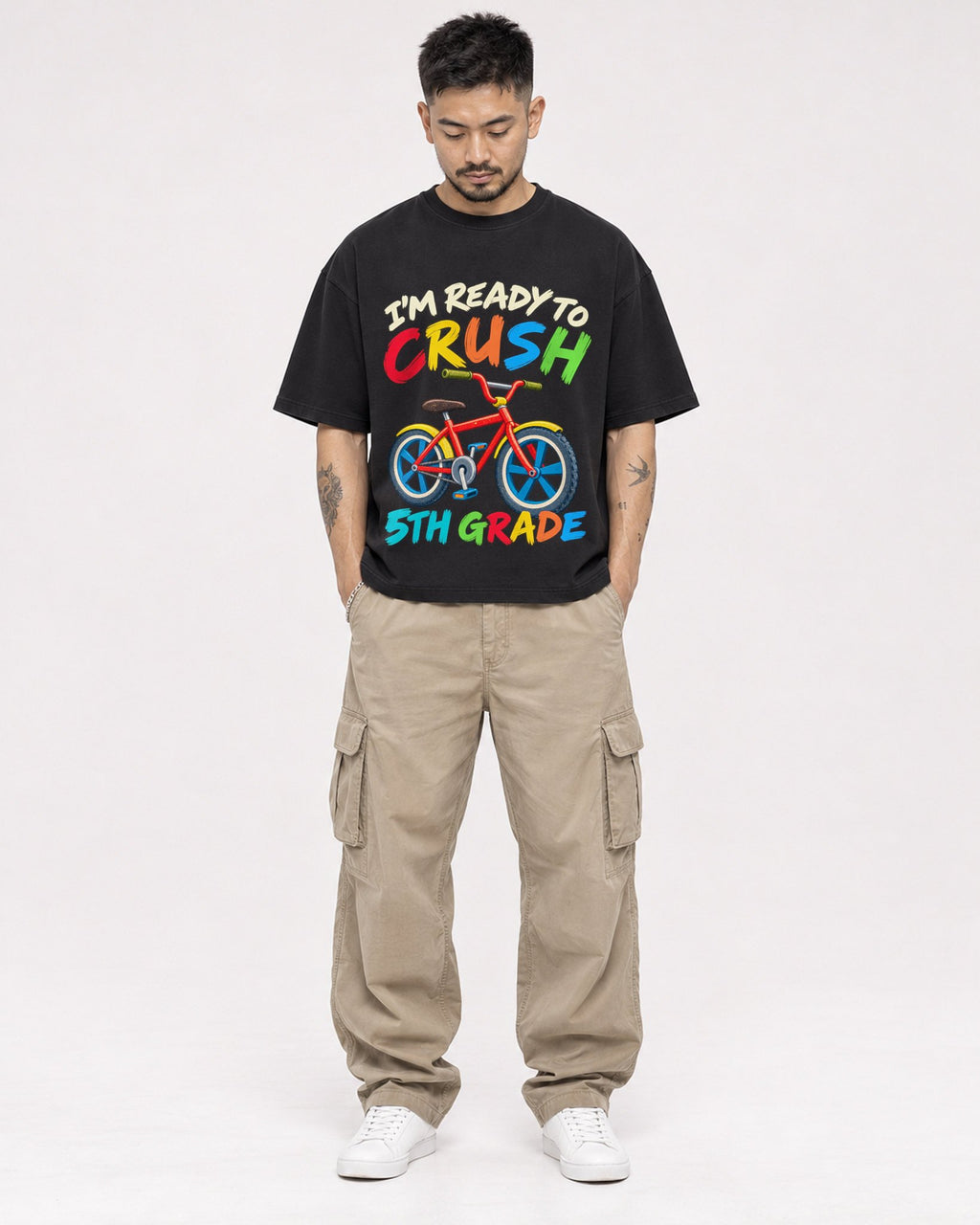 Mockup Boxy Heavyweight Tee Black male full-body 12