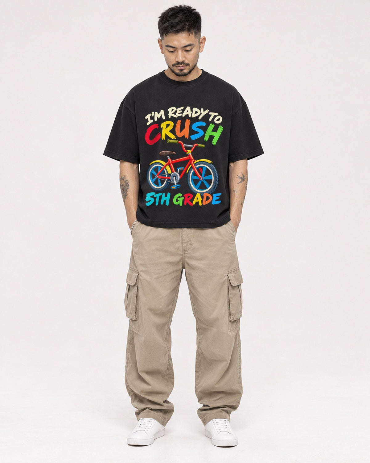 Mockup Boxy Heavyweight Tee Black male full-body 12