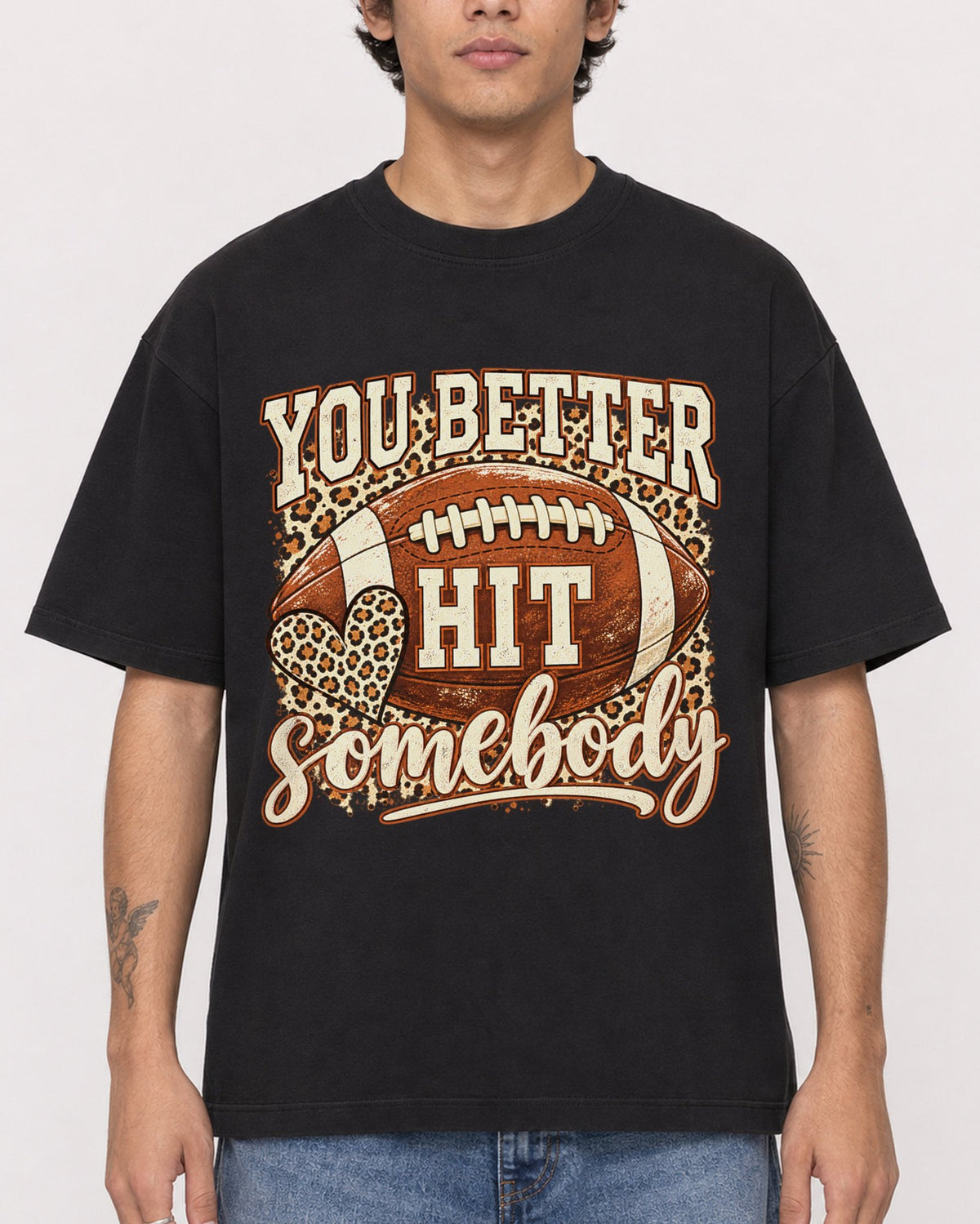 Mockup Boxy Heavyweight Tee Black male close-up 06