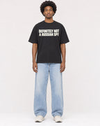 Mockup Boxy Heavyweight Tee Black male full-body 45