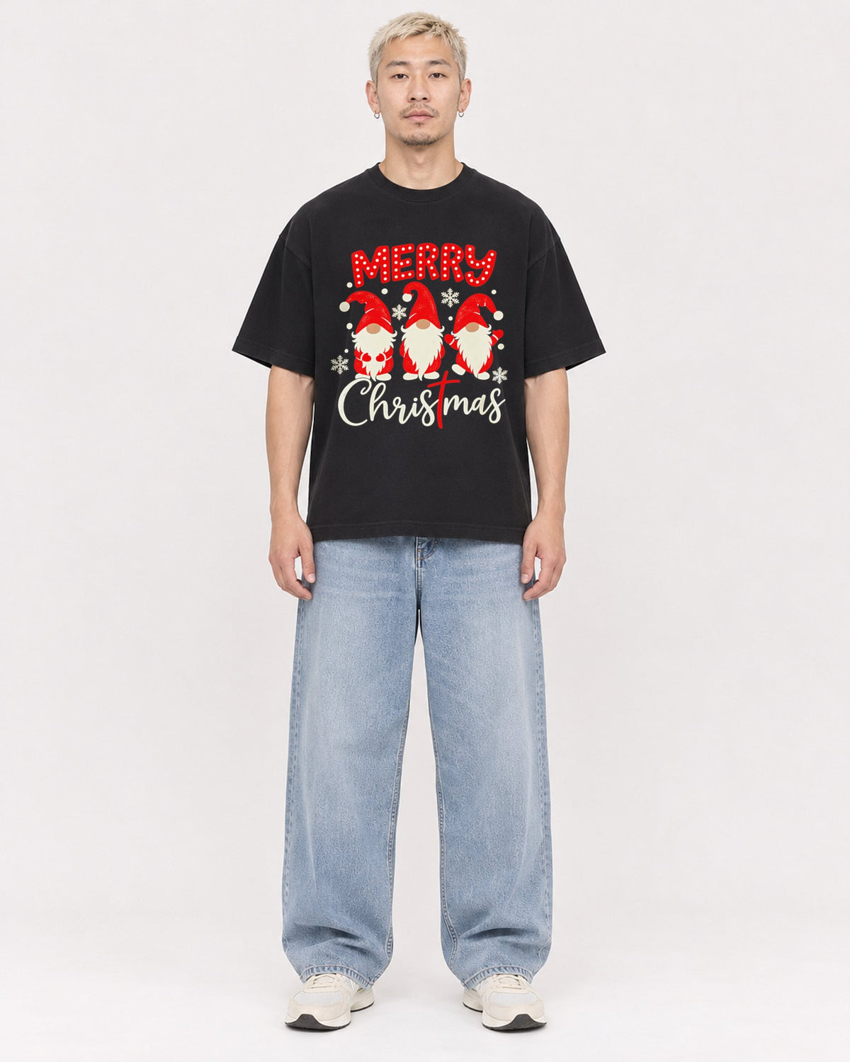 Mockup Boxy Heavyweight Tee Black male full-body 33
