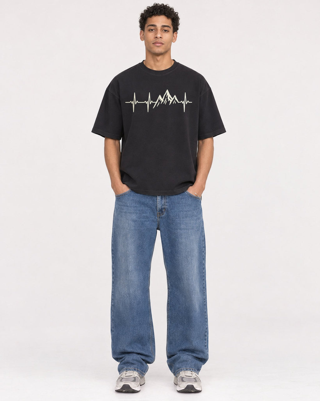 Mockup Boxy Heavyweight Tee Black male full-body 10