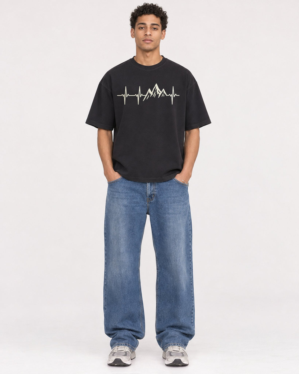 Mockup Boxy Heavyweight Tee Black male full-body 10
