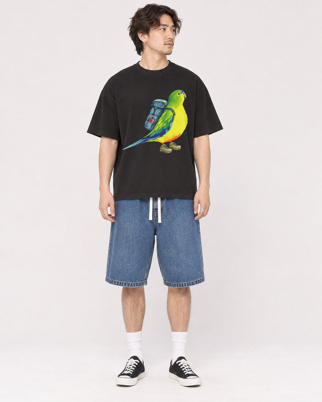 Mockup Boxy Heavyweight Tee Black male full-body 03