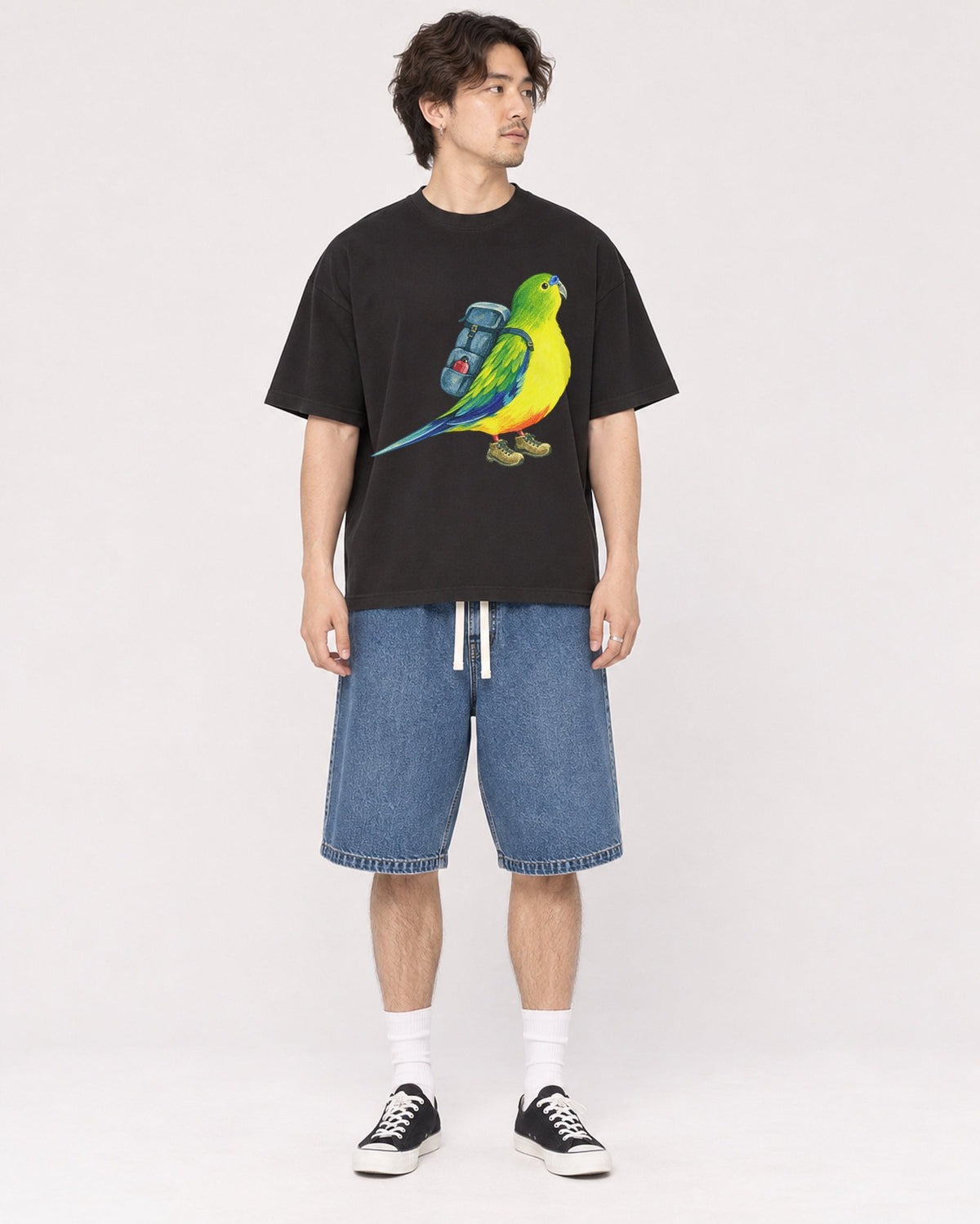 Mockup Boxy Heavyweight Tee Black male full-body 03