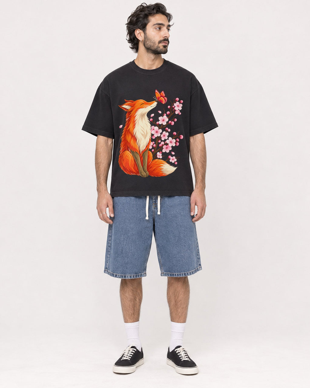 Mockup Boxy Heavyweight Tee Black male full-body 47