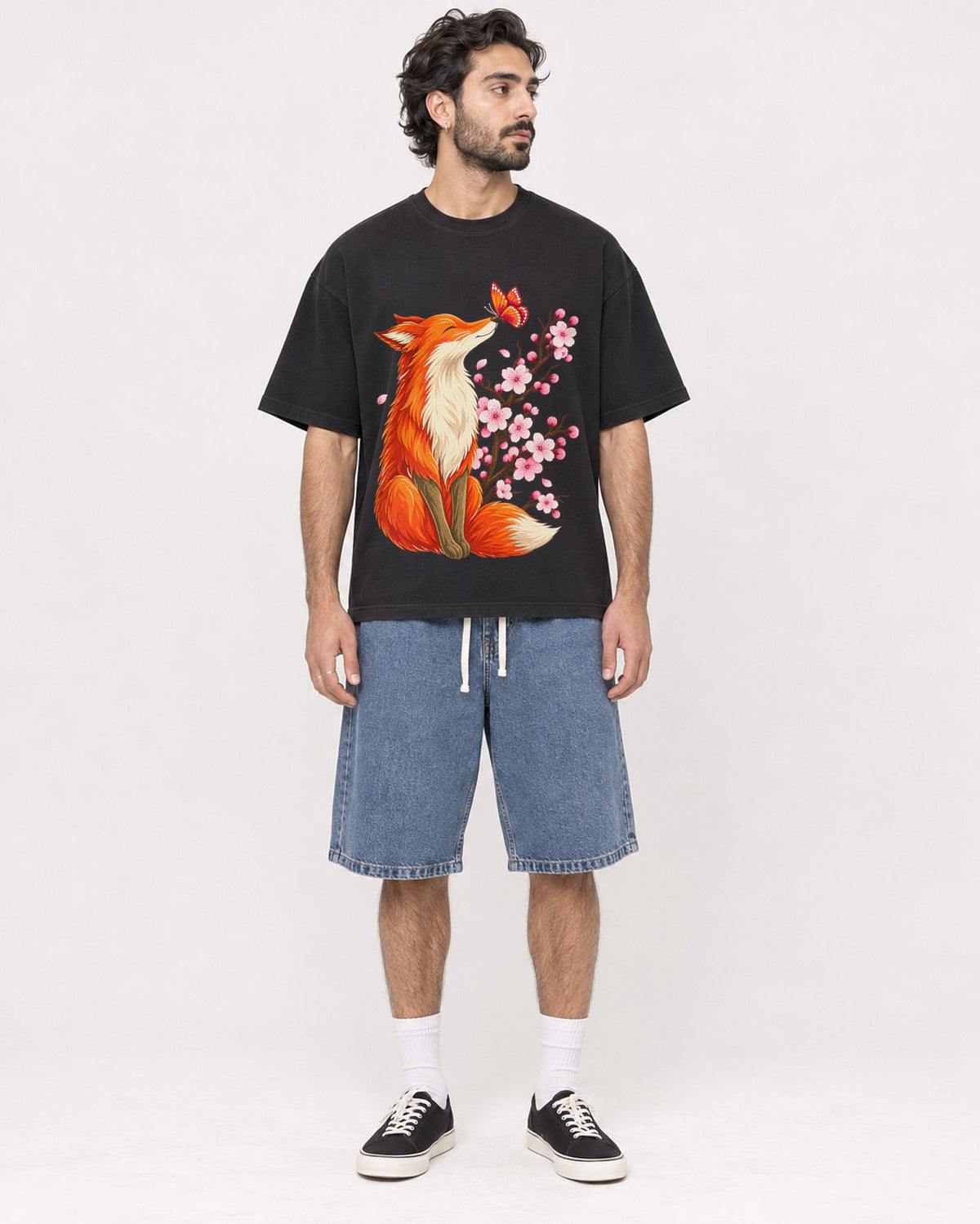 Mockup Boxy Heavyweight Tee Black male full-body 47