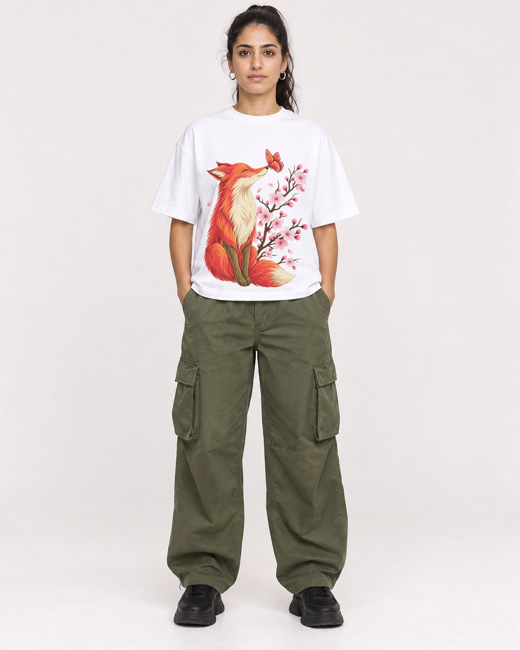 Mockup Boxy Heavyweight Tee White female full-body 47