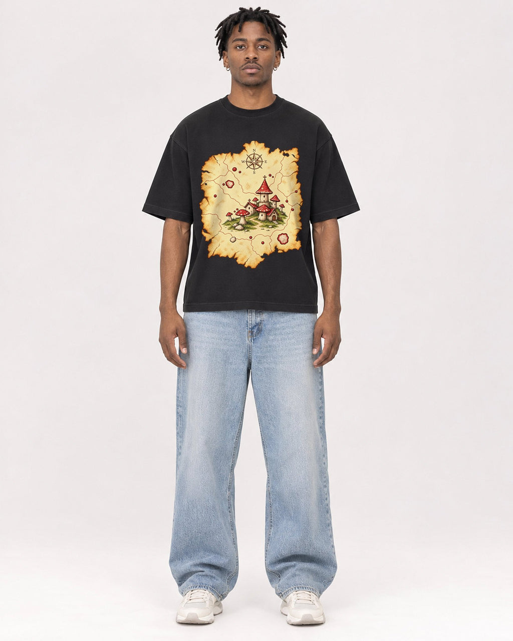 Mockup Boxy Heavyweight Tee Black male full-body 05