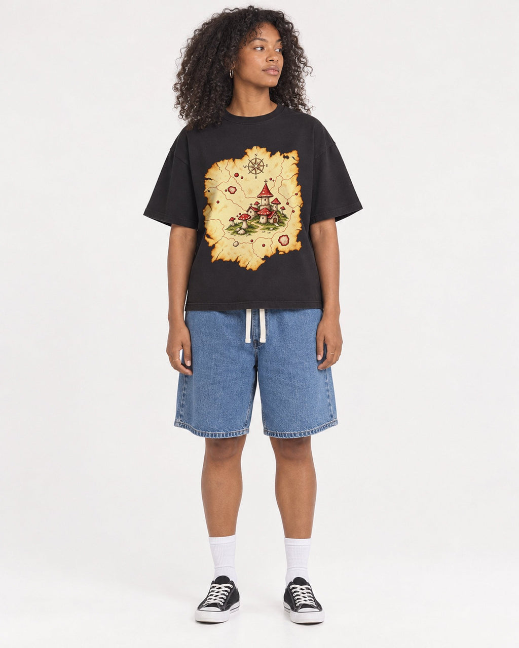 Mockup Boxy Heavyweight Tee Black female full-body 05