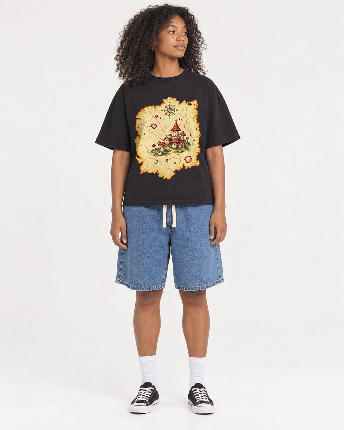 Mockup Boxy Heavyweight Tee Black female full-body 05