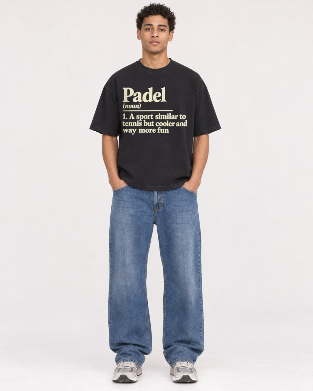 Mockup Boxy Heavyweight Tee Black male full-body 10