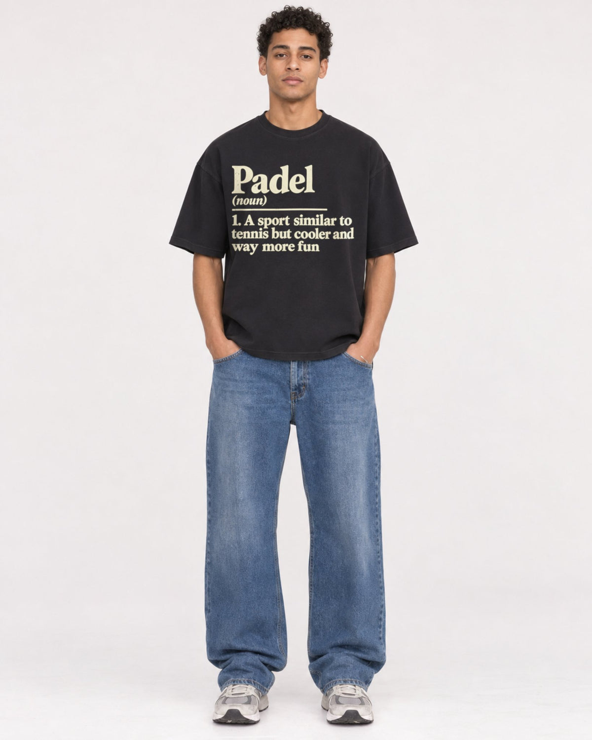 Mockup Boxy Heavyweight Tee Black male full-body 10