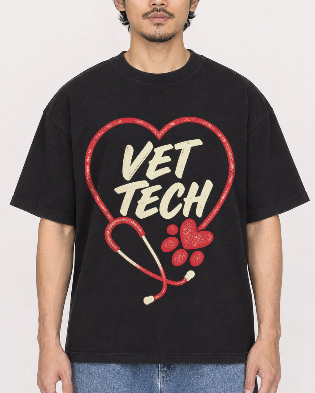 Mockup Boxy Heavyweight Tee Black male close-up 02