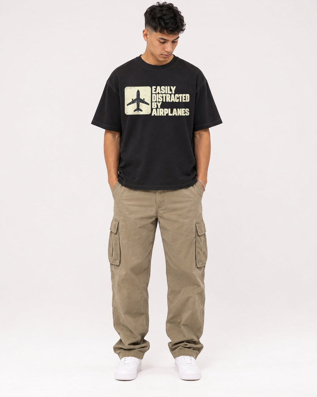 Mockup Boxy Heavyweight Tee Black male full-body 16