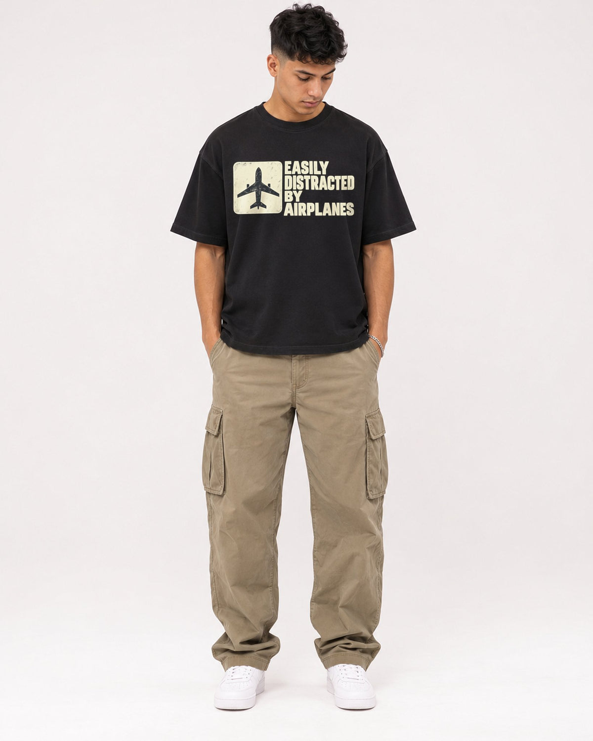 Mockup Boxy Heavyweight Tee Black male full-body 16